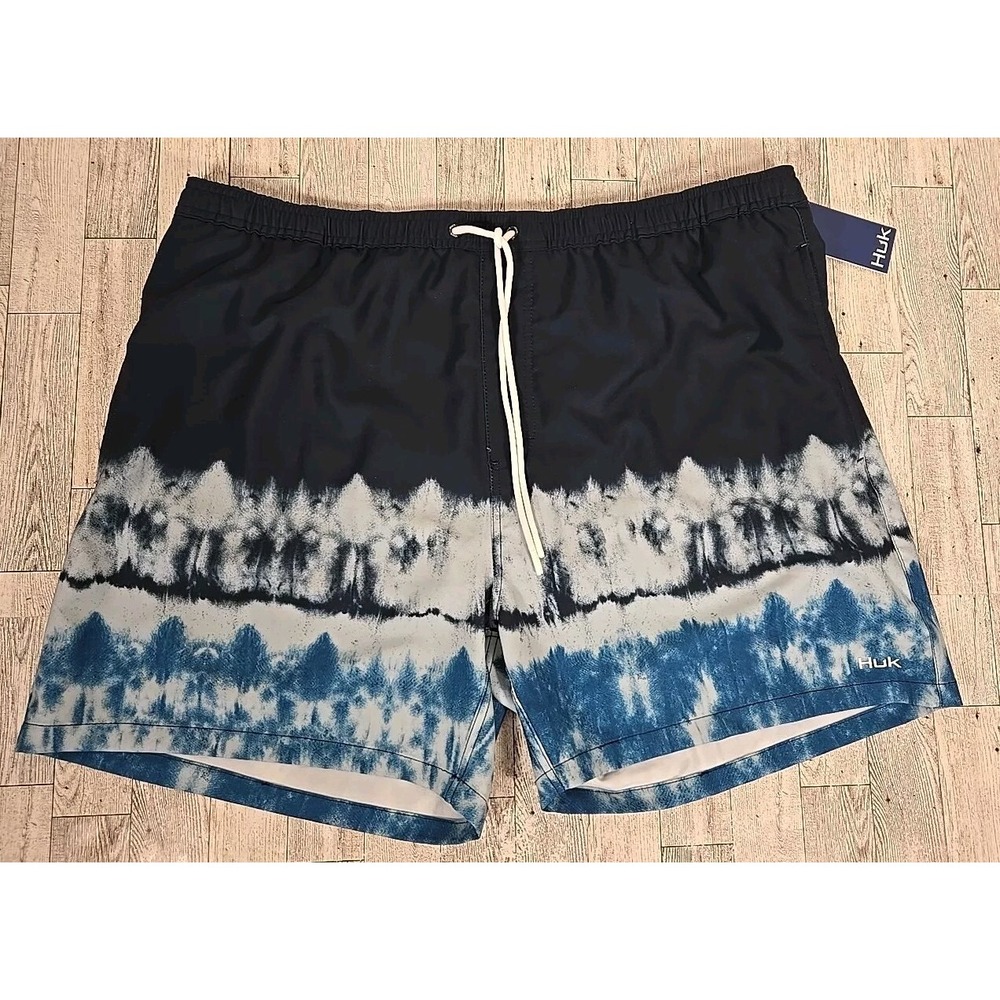HUK Swim Shorts XXL Mens Blue Tie Dye Fishing Trunks Mesh Lined Volley NEW